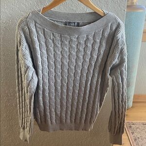 Marled Light Gray Cable Knit Sweater